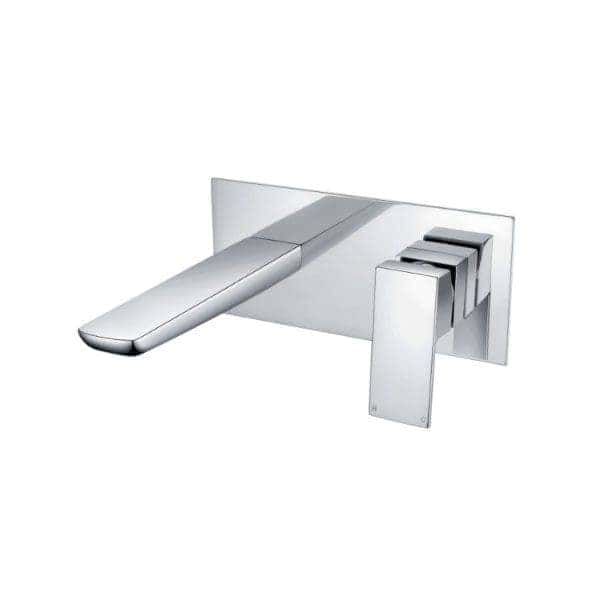 Brass bathroom tap with modern chrome finish, wall-mounted design for sleek bathroom decor.