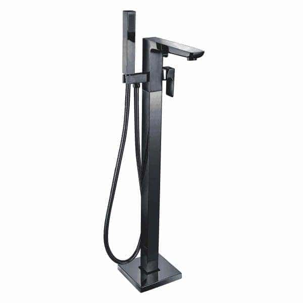 Elegant black freestanding bathroom bidet with handheld spray fixture, perfect for modern bathroom installations, offering versatile hygiene options and a sleek design.