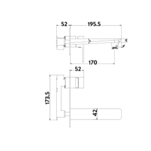 Replacement sink tap plumbing diagram with precise measurements for Bubly Bathrooms products.
