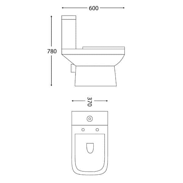 Toilet with dimensions drawing from Bubly Bathrooms, featuring a modern design, ideal for contemporary bathroom installations. Precise measurements ensure perfect fitting and installation.