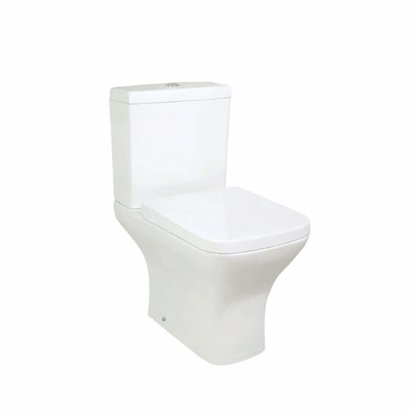 High-efficiency white toilet bowl with modern design for bathroom renovation and fixtures.
