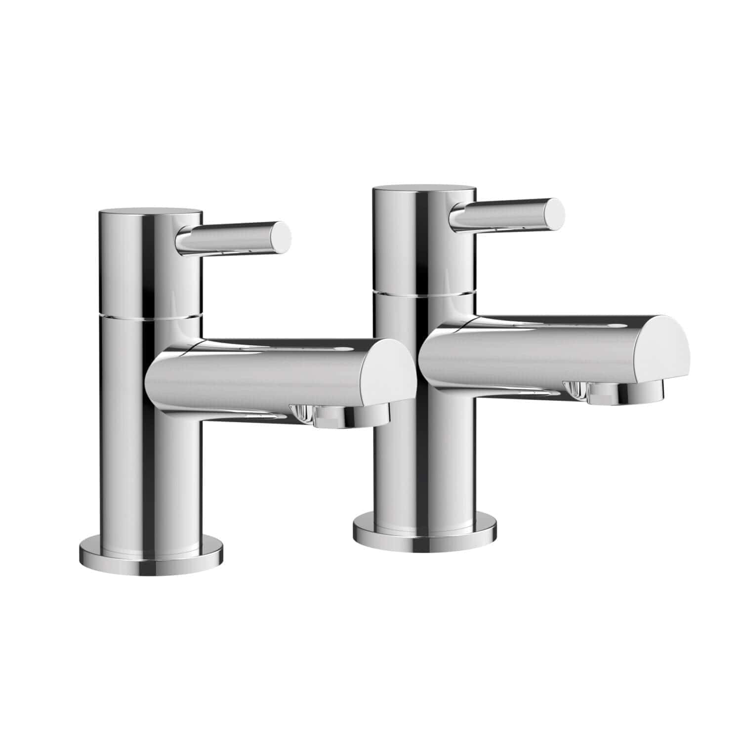 Chrome bathroom basin mixers, modern twin-handle design for stylish and functional bathroom sink taps. Durable and sleek fixtures ideal for contemporary bathroom renovations.