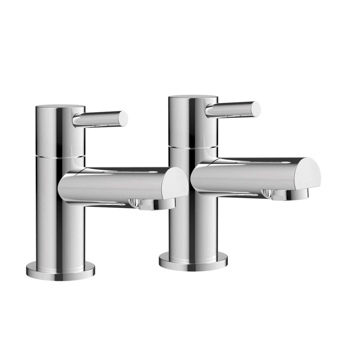 Shiny chrome bathroom taps with modern design, ideal for contemporary bathroom sinks and basins. Perfect for upgrading bathroom fixtures with stylish and durable chrome-finished taps.