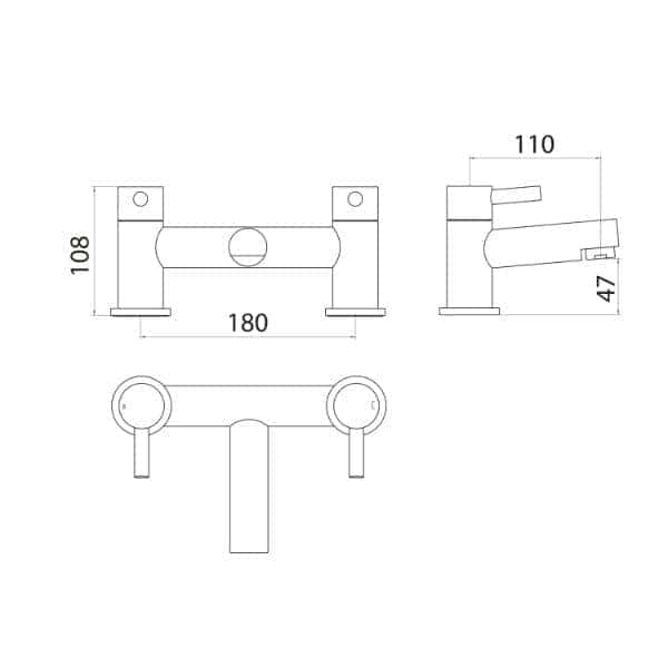 Brass bathroom tap with detailed technical drawing for installation and design, showcasing measurements and specifications for quality bathroom fixtures.