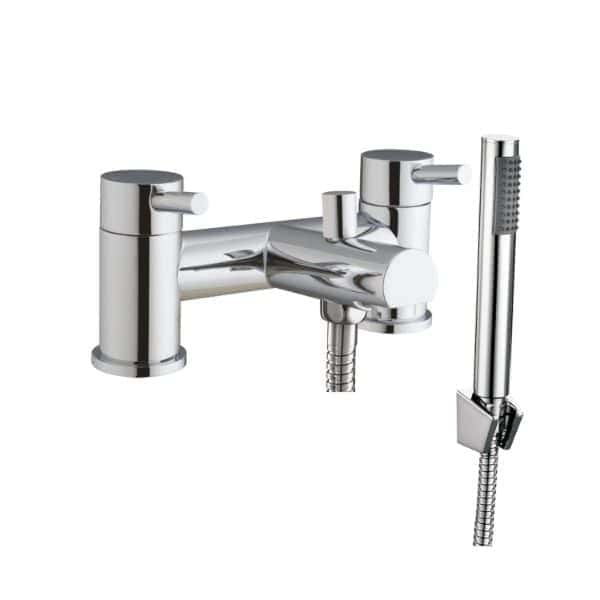 Sleek chrome bathroom mixer tap with a handheld shower head, ideal for modern bathroom installations. Durable and stylish, perfect for upgrading your bathroom decor.