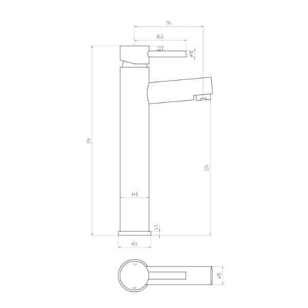 High-quality bathroom tap with modern design, precise dimensions, and durable chrome finish, ideal for contemporary bathrooms. Suitable for basin installation and easy to operate.