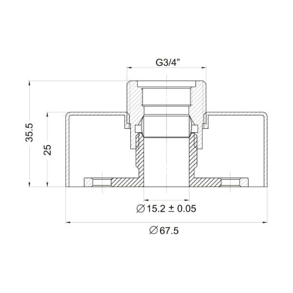 Gasket technical drawing for bathroom plumbing fitting, detailed cross-section with measurements and specifications.