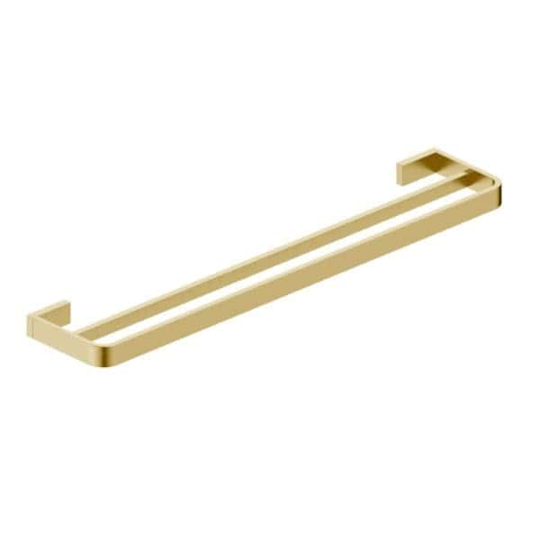 Modern gold towel rail for bathroom decor, featuring a sleek and minimalist design from Bubly Bathrooms. Perfect for adding style and functionality to your bathroom space.