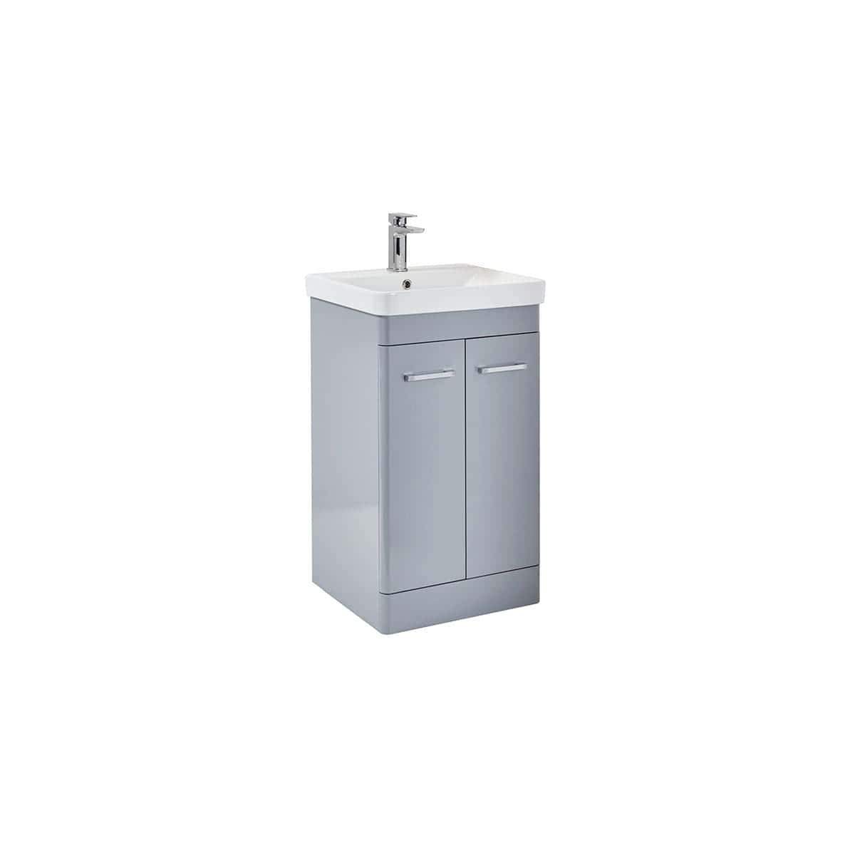 Sleek grey bathroom vanity unit with integrated sink and modern chrome handles, ideal for contemporary bathroom designs. Durable and functional, perfect for your bathroom renovation.