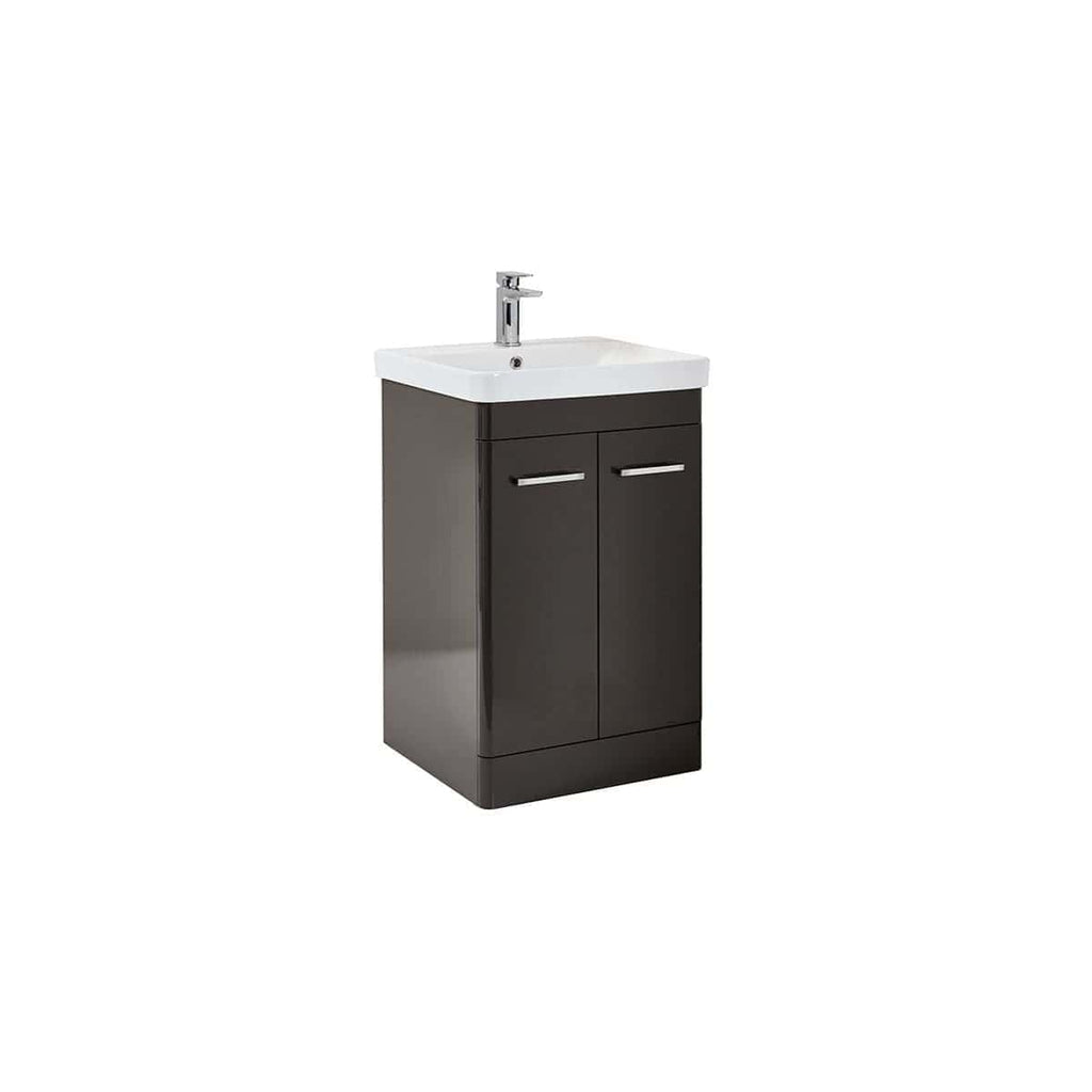 Modern bathroom sink cabinet with top-mounted white ceramic basin and chrome faucet, ideal for stylish and functional bathroom renovations.