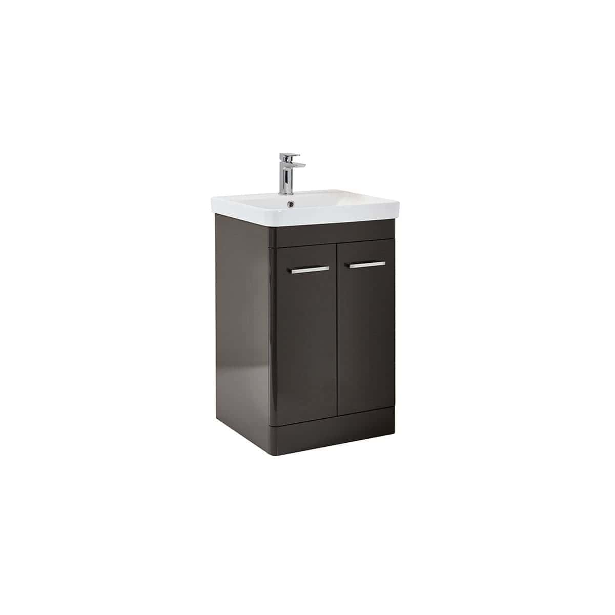 Modern bathroom sink cabinet with top-mounted white ceramic basin and chrome faucet, ideal for stylish and functional bathroom renovations.