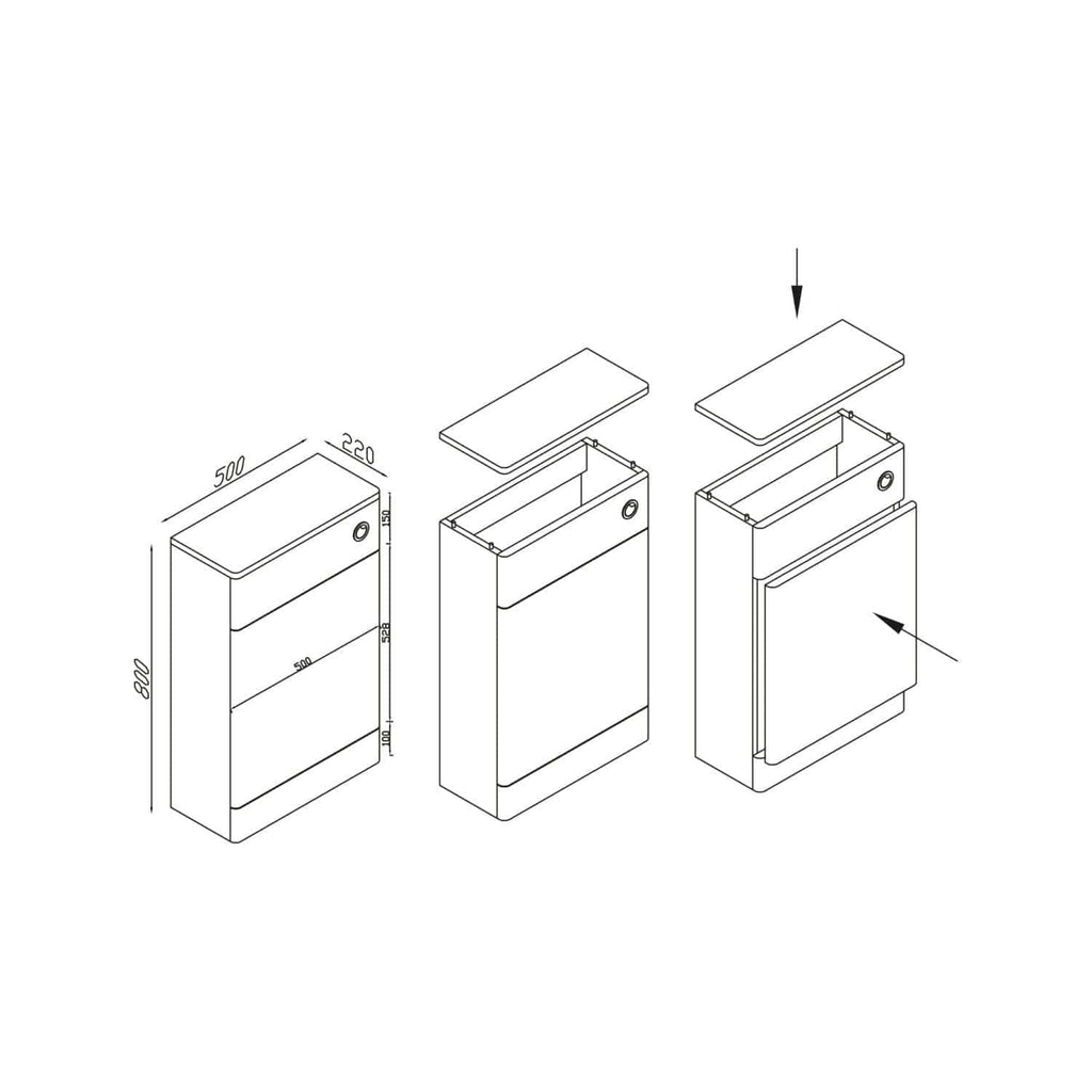 Compact bathroom cabinet with integrated top shelf and drawers, ideal for bathroom storage and organisation. Designed by Bubly Bathrooms for modern bathroom solutions.