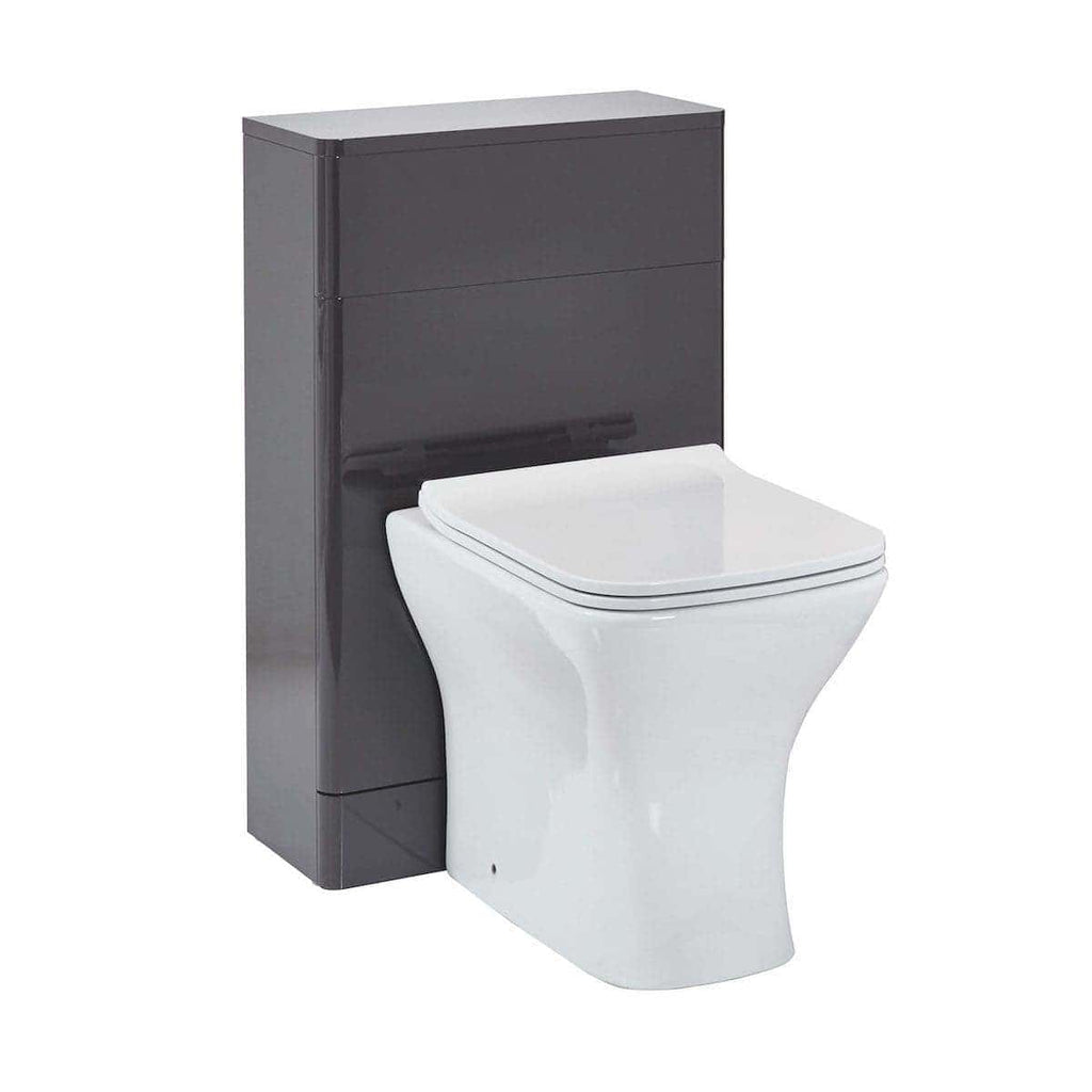Modern Wall-Mounted Toilet with Grey Tank and White Bowl, ideal for contemporary bathroom designs, featuring sleek lines and space-saving features from Bubly Bathrooms.