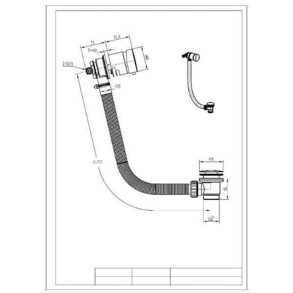 Flexible bathroom waste pipe assembly with dimensions, ideal for modern bathroom sink installations. Includes detailed technical measurements for precise fitting and secure drainage.