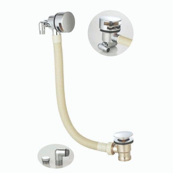 Flexible washing machine drainage hose with chrome fittings for bathroom plumbing. Suitable for connecting washing machines and ensuring efficient drainage. Durable and easy to install.