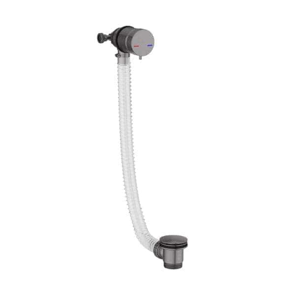 Flexible bathtub waste and overflow pipe with plug, ideal for bathroom plumbing repairs and installations, compatible with various bathtubs for enhanced drainage.