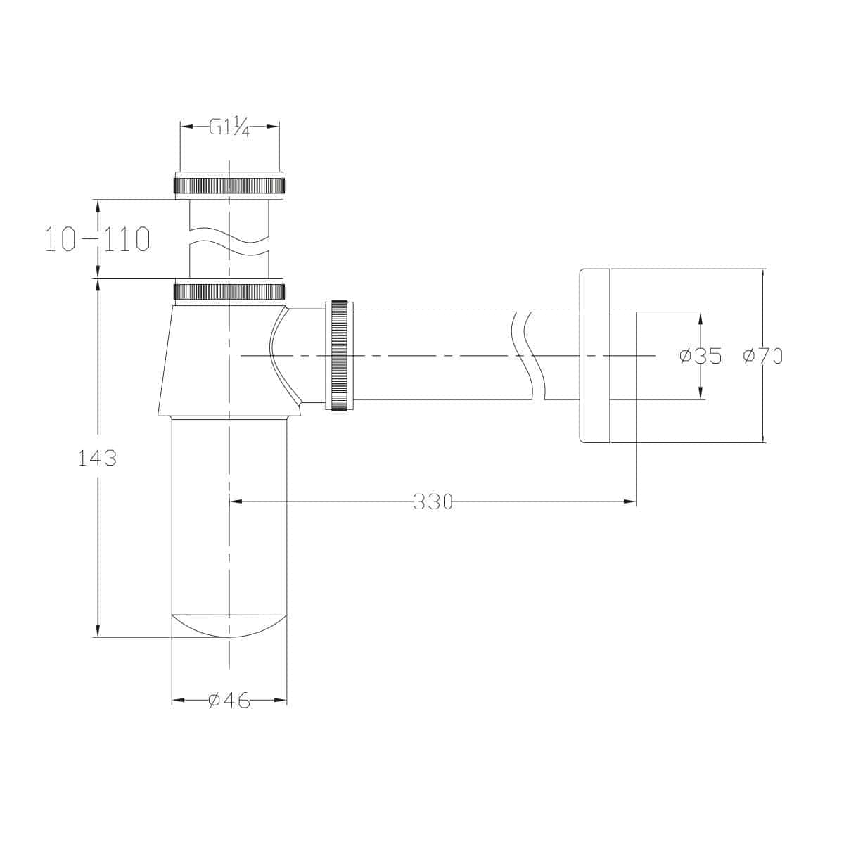 Elegant bathroom pipe fitting technical diagram for Bubly Bathrooms, showcasing plumbing component measurements and installation details for seamless bathroom plumbing solutions.