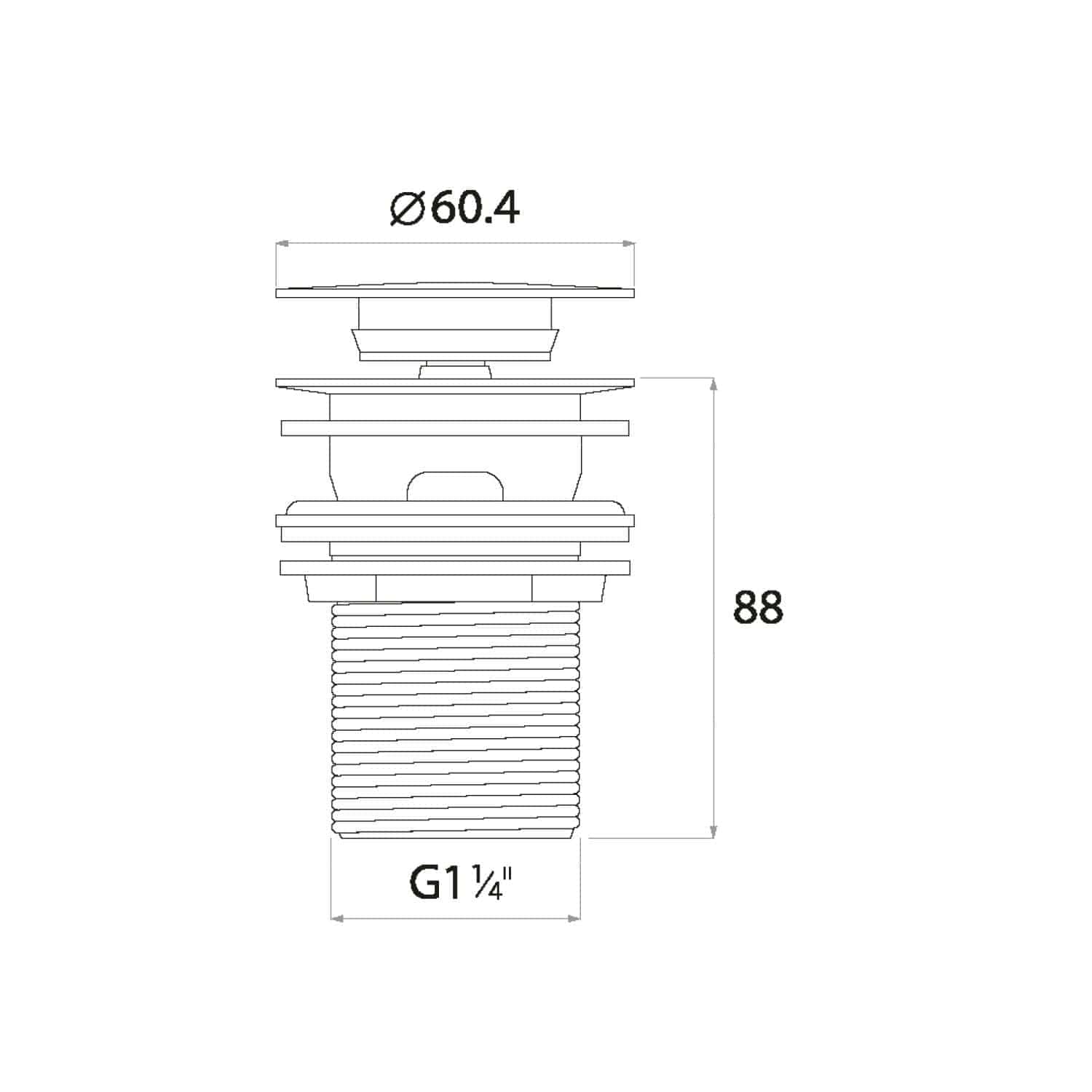 Thread drain with detailed technical drawing, dimensions, and specifications for bathroom installation, designed for durability and efficient water drainage. Ideal for modern bathroom plumbing.