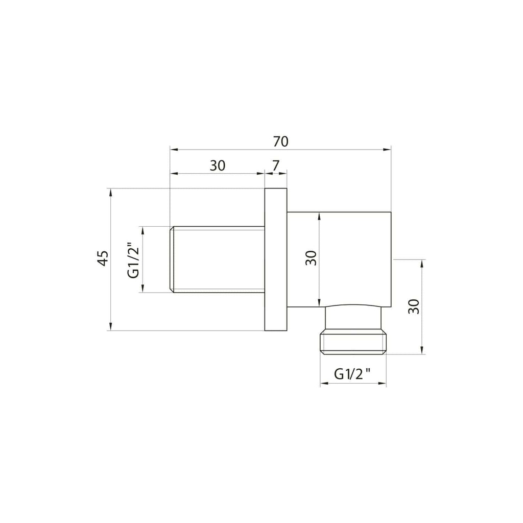 High-resolution technical plumbing drawing of a bathroom fitting, featuring detailed dimensions and G1/2" connections, ideal for bathroom renovation projects and plumbing installations.