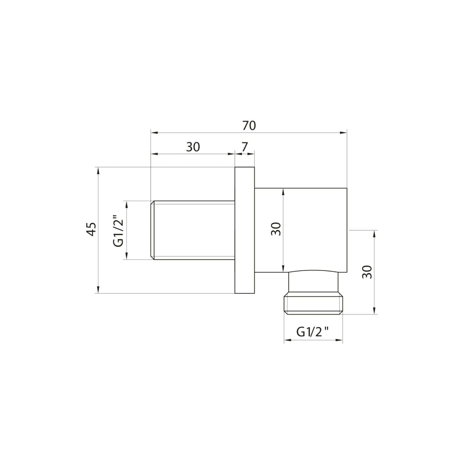 High-resolution technical plumbing drawing of a bathroom fitting, featuring detailed dimensions and G1/2" connections, ideal for bathroom renovation projects and plumbing installations.