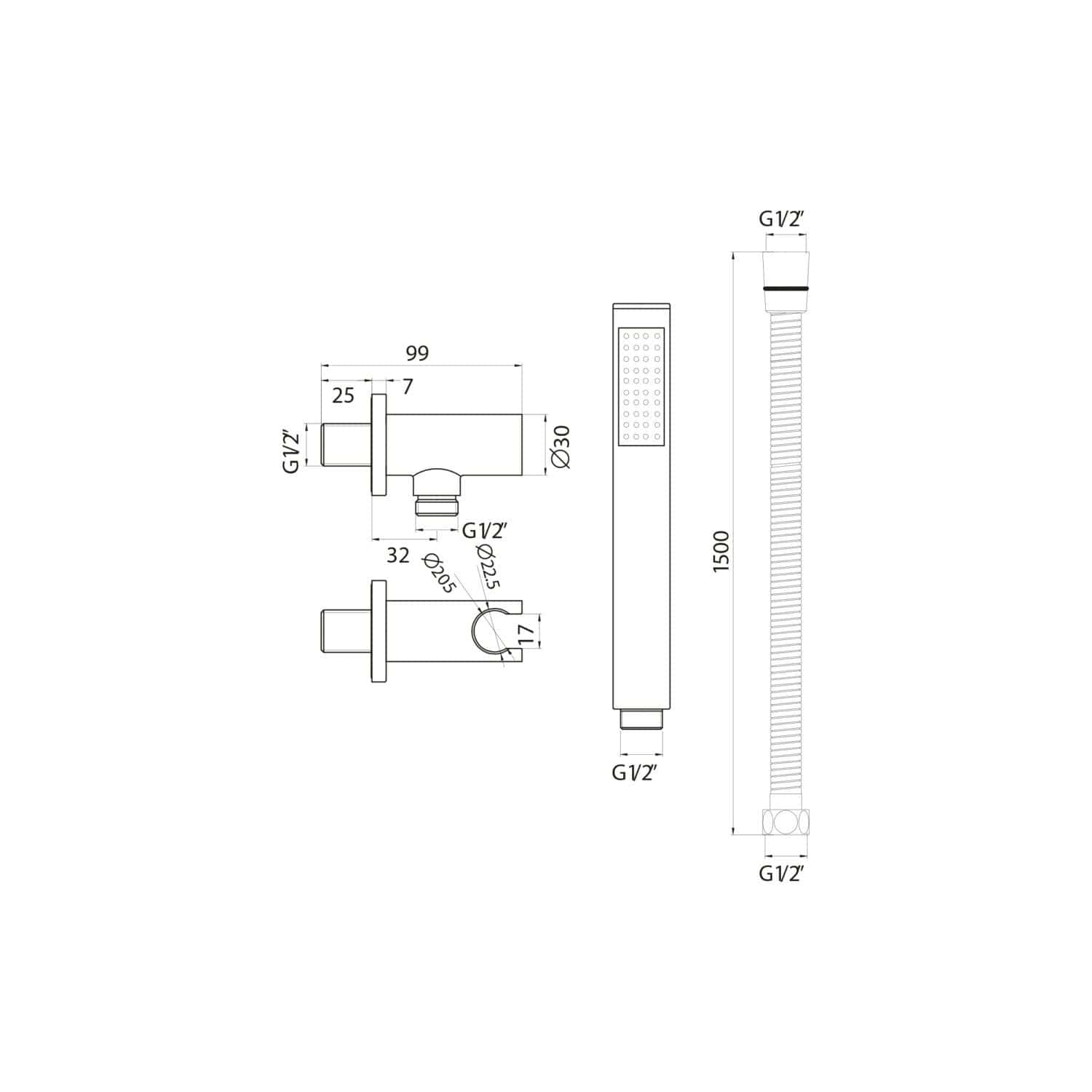 High-quality bathroom shower set design technical drawing with detailed measurements and dimensions for professional installation.