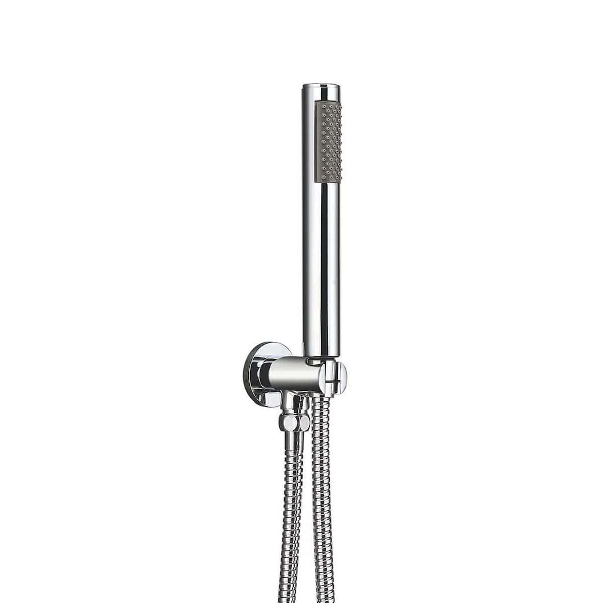 Shower head with handheld attachment in polished chrome finish, ideal for modern and contemporary bathroom remodels, offering a luxurious shower experience with adjustable spray settings.