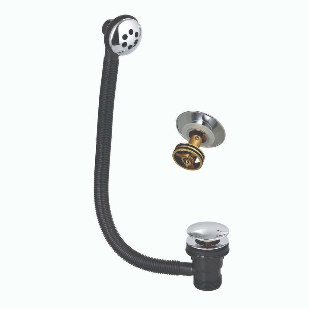 Flexible kitchen sink waste pipe with chrome trap and connection fittings - BPA-rated, durable, easy to install. Perfect for bathroom and kitchen plumbing repairs and upgrades.