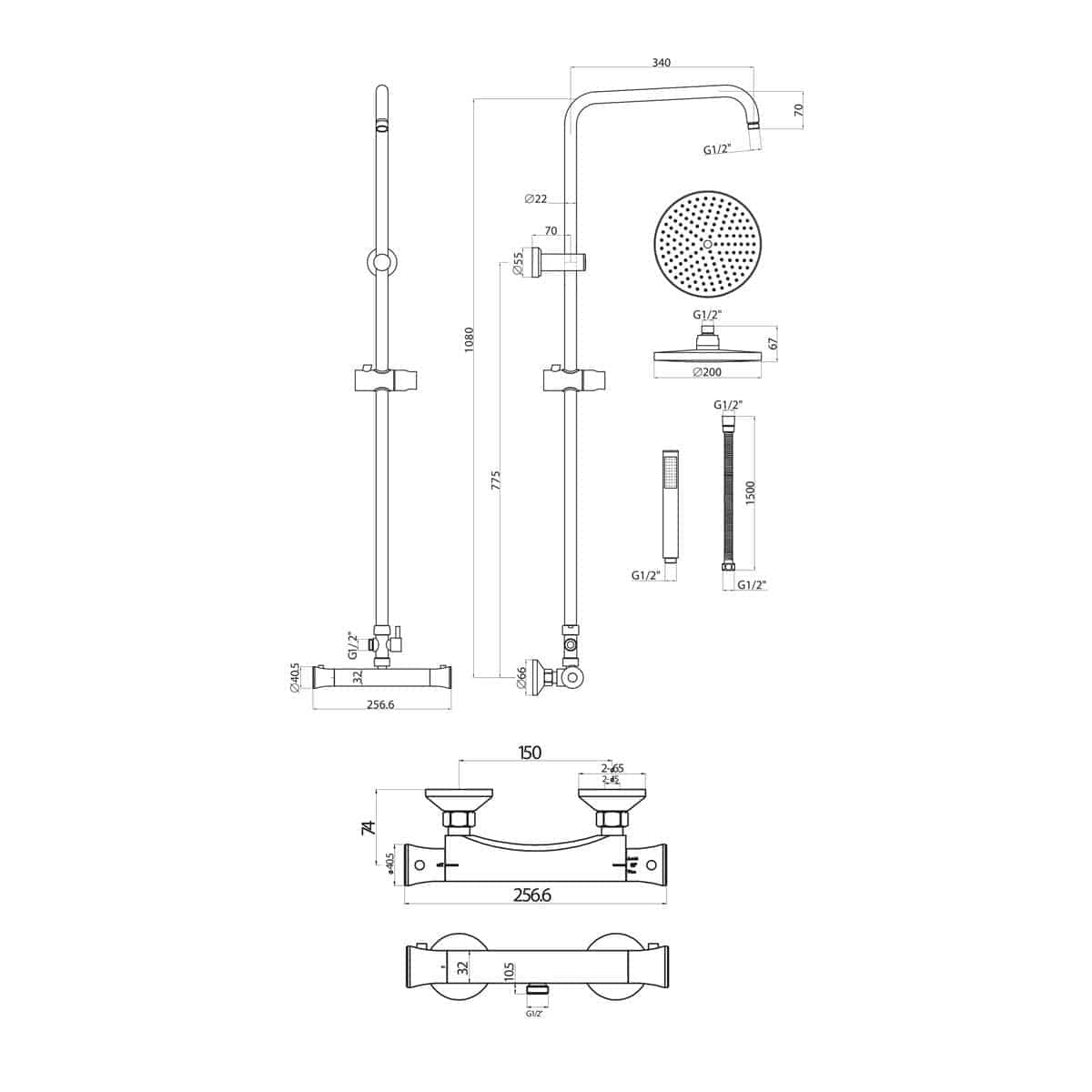 High-quality detailed shower head and mixer tap technical drawing for modern Bubly Bathrooms fixtures and fittings. Perfect for advanced bathroom design and installation projects.