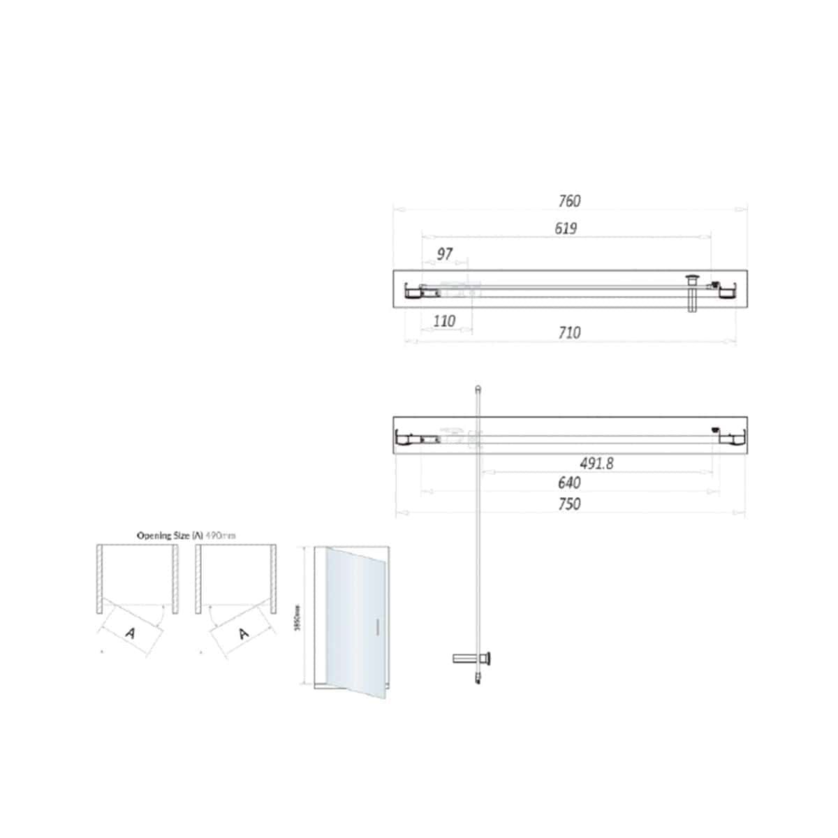 High-quality bathroom shower rail specifications with detailed dimensions, ideal for custom bathroom installations, featuring durable materials and sleek design for modern bathrooms.