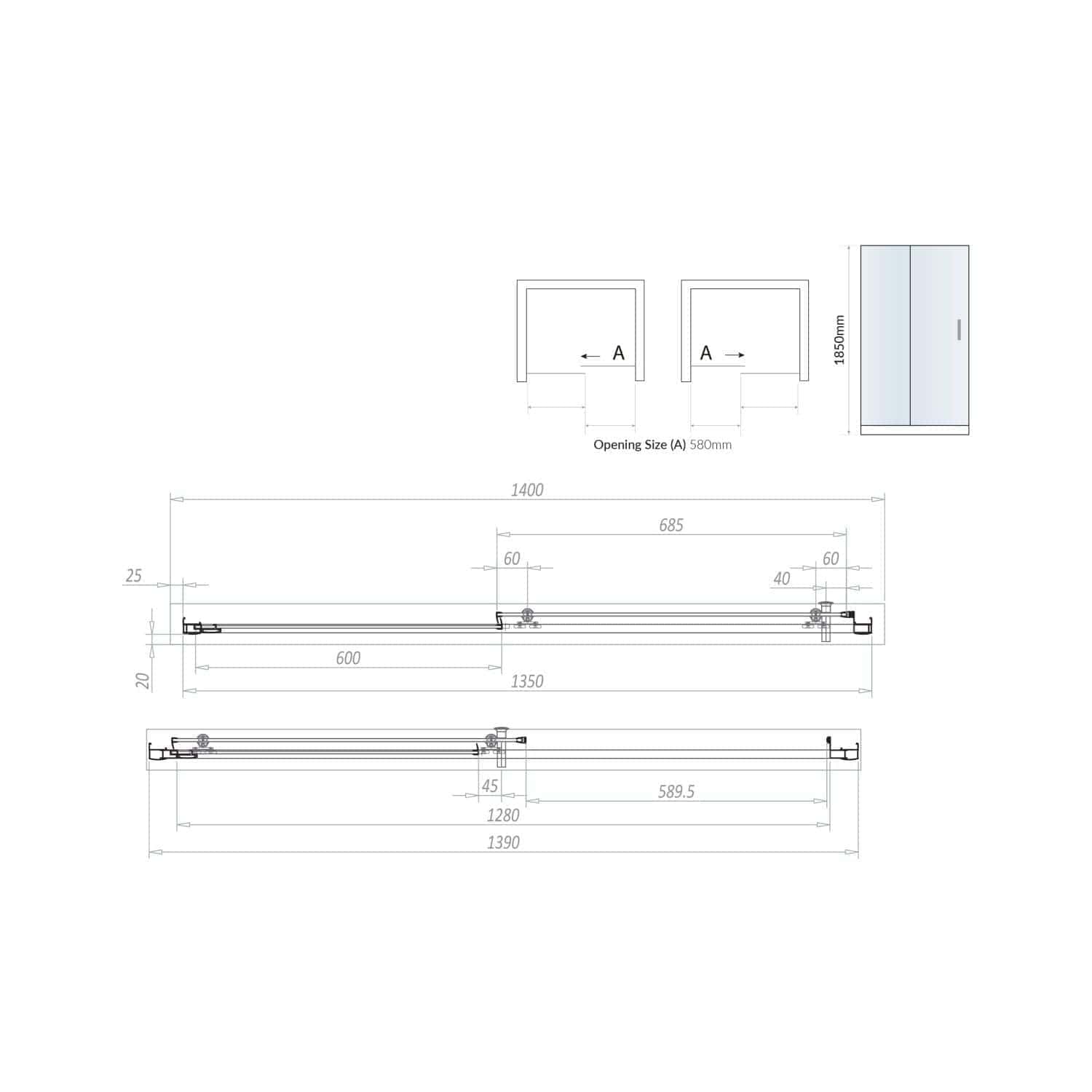 High-quality technical bathroom shower door design with precise dimensions and installation details for modern bathroom renovation projects.