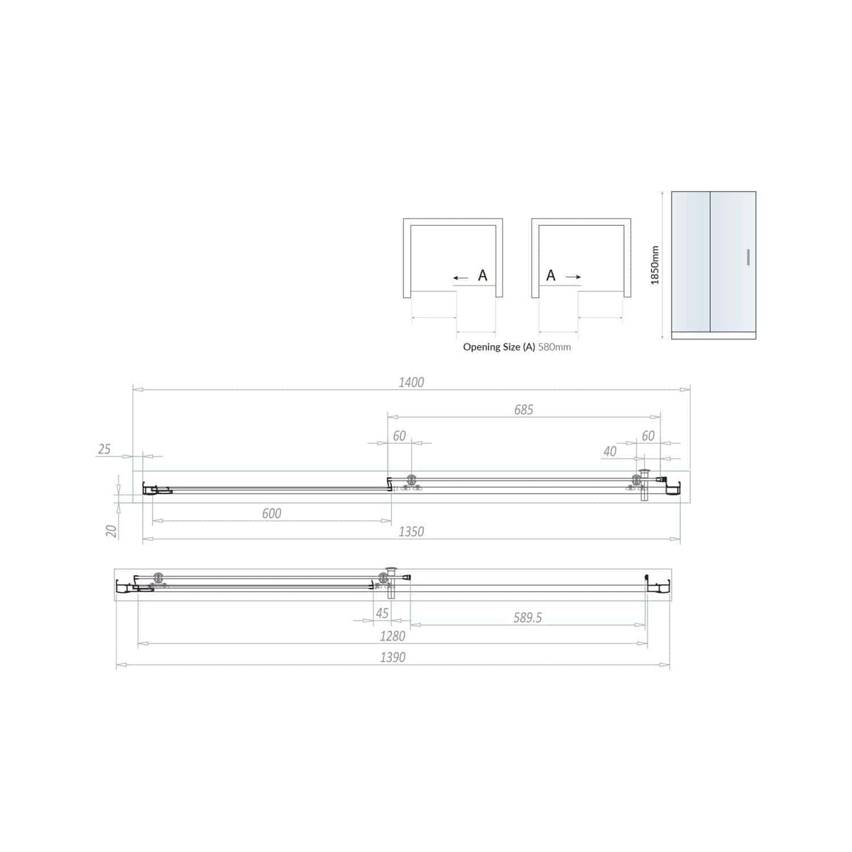 High-quality technical bathroom shower door design with precise dimensions and installation details for modern bathroom renovation projects.