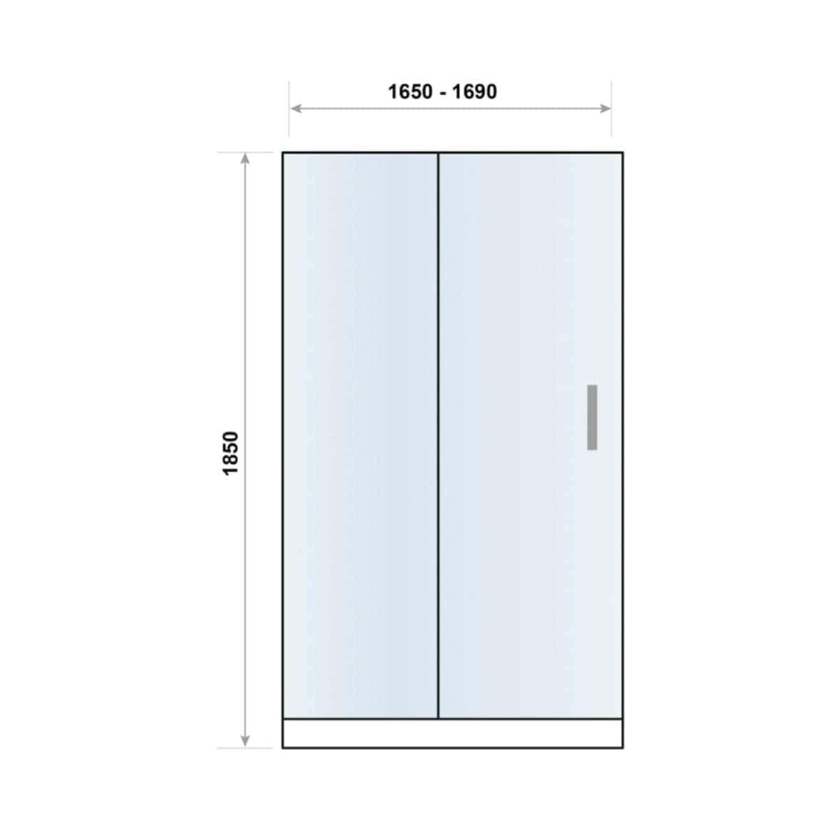 Elegant modern bathroom wardrobe with sliding mirrored doors, measuring 1650-1690mm in width and 1850mm in height, ideal for stylish bathroom storage solutions.
