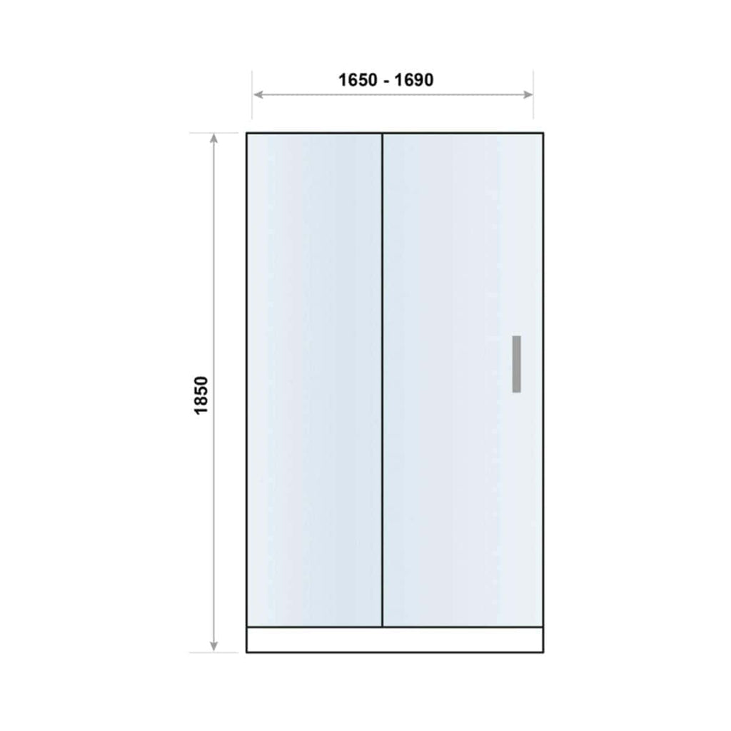 Elegant modern bathroom wardrobe with sliding mirrored doors, measuring 1650-1690mm in width and 1850mm in height, ideal for stylish bathroom storage solutions.