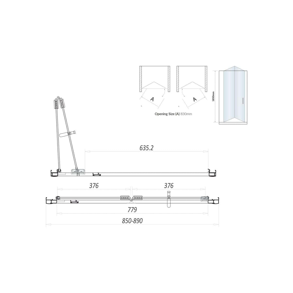 Adjustable shower step and enclosure technical drawing for modern bathroom design. Focus on sleek, minimalist shower fixtures with precise measurements for space-efficient installation and waterproofing.