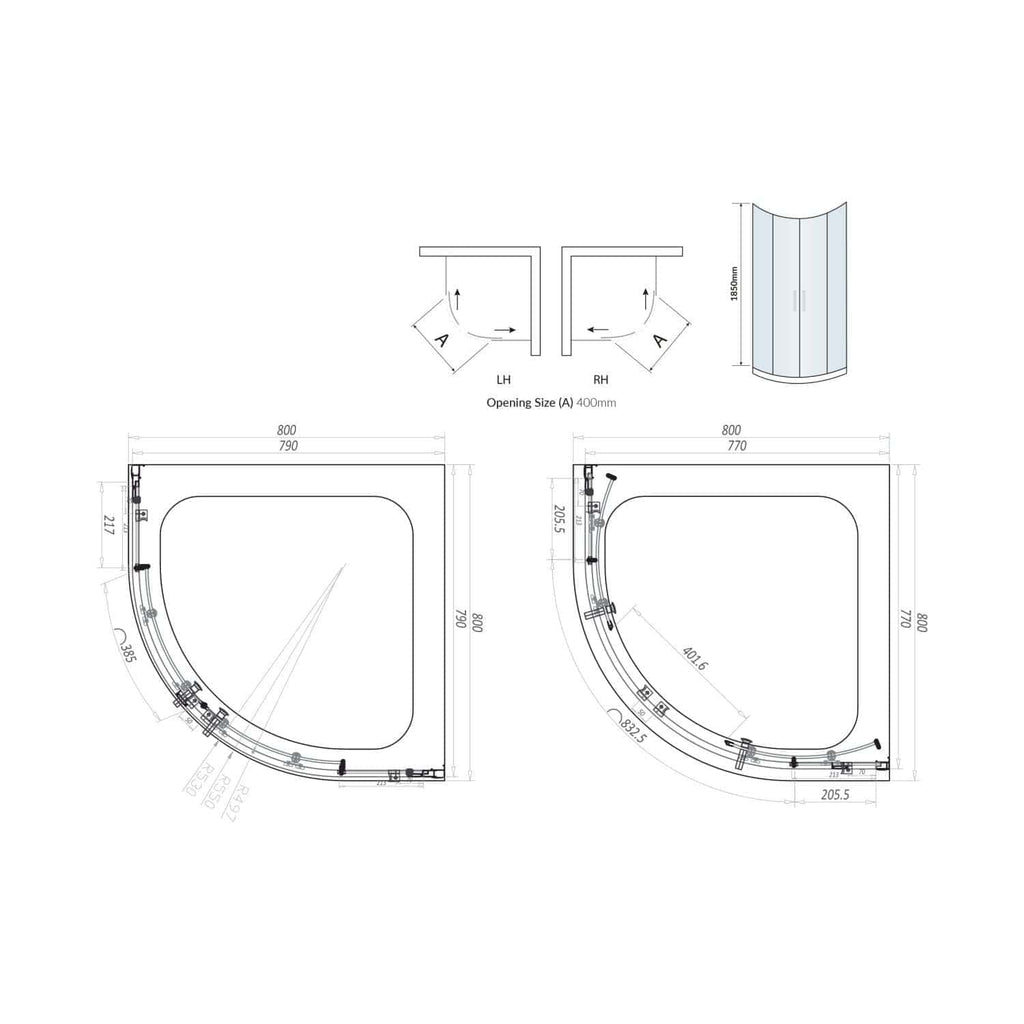 2. Modern corner shower enclosure with curved glass doors, detailed technical specifications, and installation diagrams for a stylish bathroom upgrade.