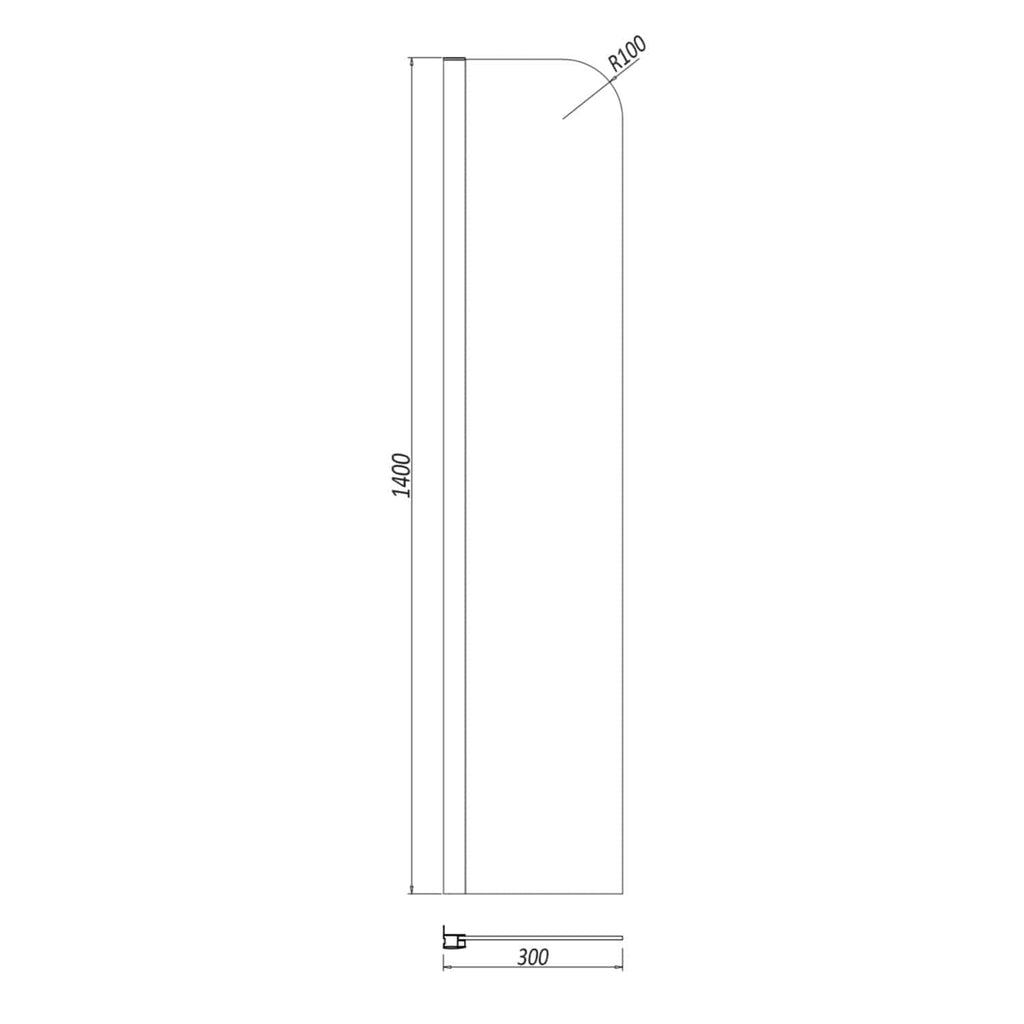 Slender bathroom shower panel with rounded edges, height 1400mm, width 300mm, sleek modern design ideal for contemporary bathrooms.