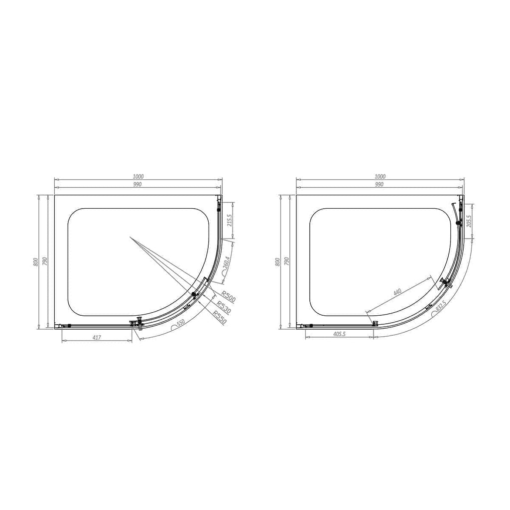 High-quality shower enclosure design with precise dimensions, suitable for modern bathrooms, featuring clear glass panels, curved sliding doors, and secure fittings for optimal space utilisation.