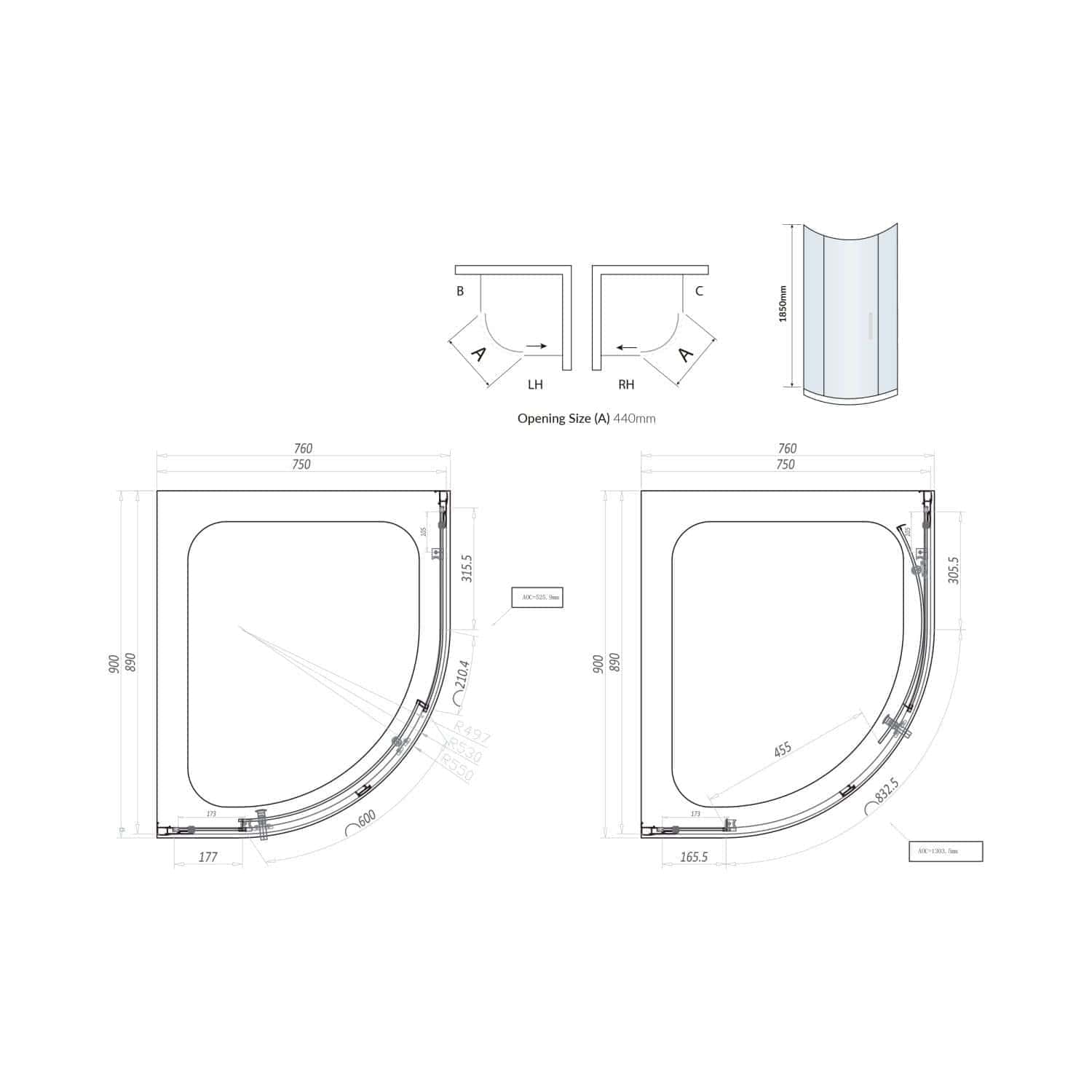 Extensive bathroom design plans for Bubly Bathrooms showcasing detailed shower enclosure layouts and technical specifications for optimal bathroom configuration.