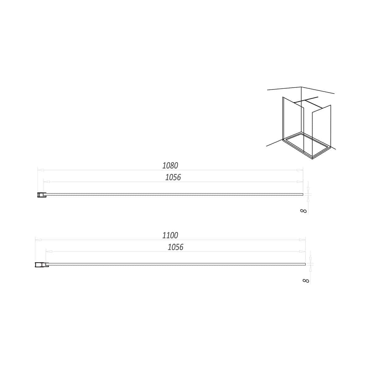 Elegant shower enclosure with precise dimensions, perfect for modern bathrooms, featuring clear glass panels and sleek corner design, ideal for enhancing shower space.