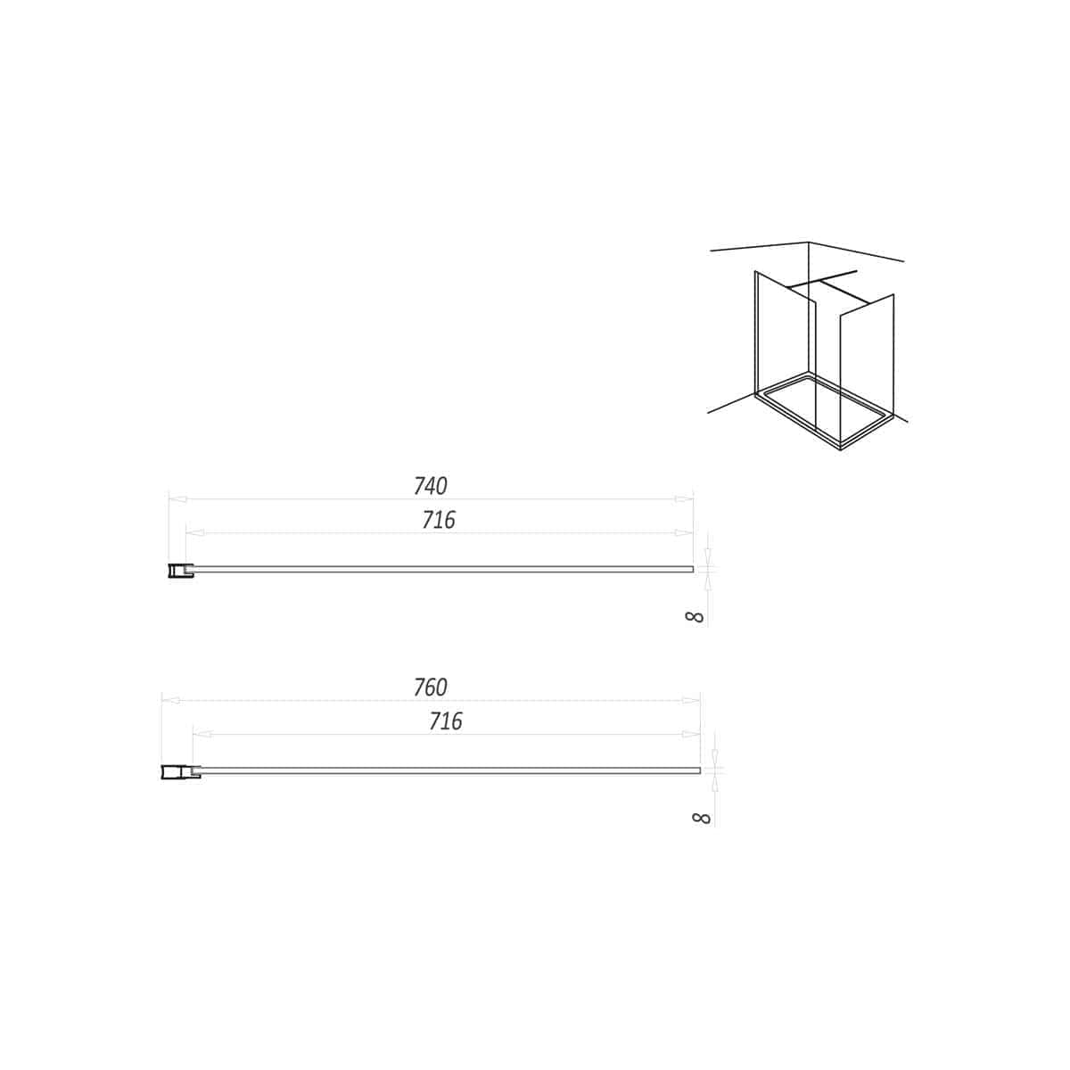 Elegant shower enclosure design with precise measurements, perfect for modern bathrooms and custom bathroom renovations. Durable glass panels create a sleek, minimalist look.
