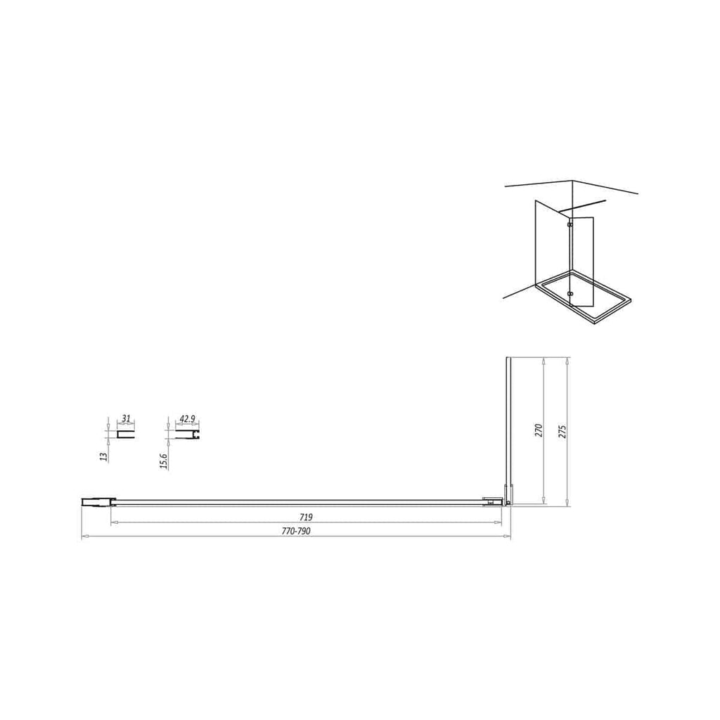 Flexible walk-in shower screen with adjustable width and modern design for stylish, functional bathrooms. Perfect for corner installation and customisable to your bathroom dimensions.