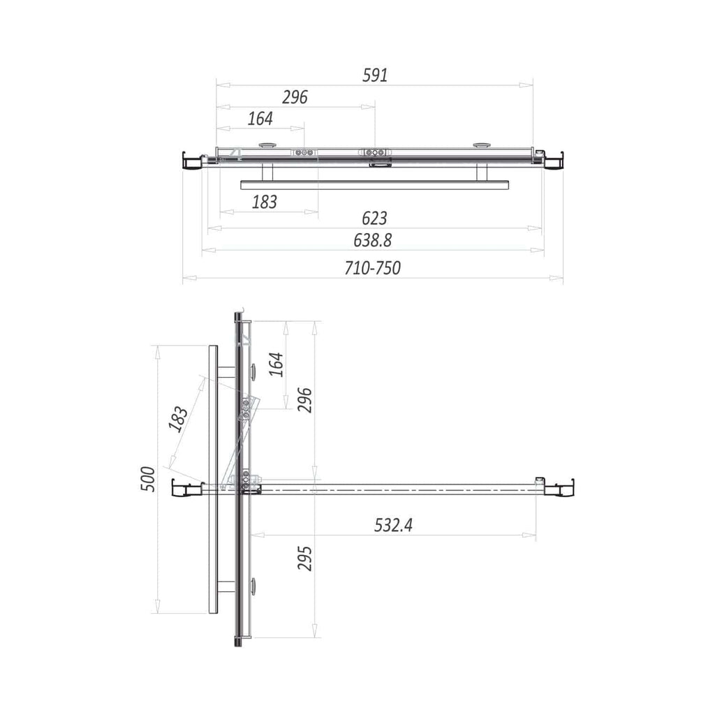Precise technical drawing of a bathroom shower panel with detailed measurements for bathroom renovation and design projects.