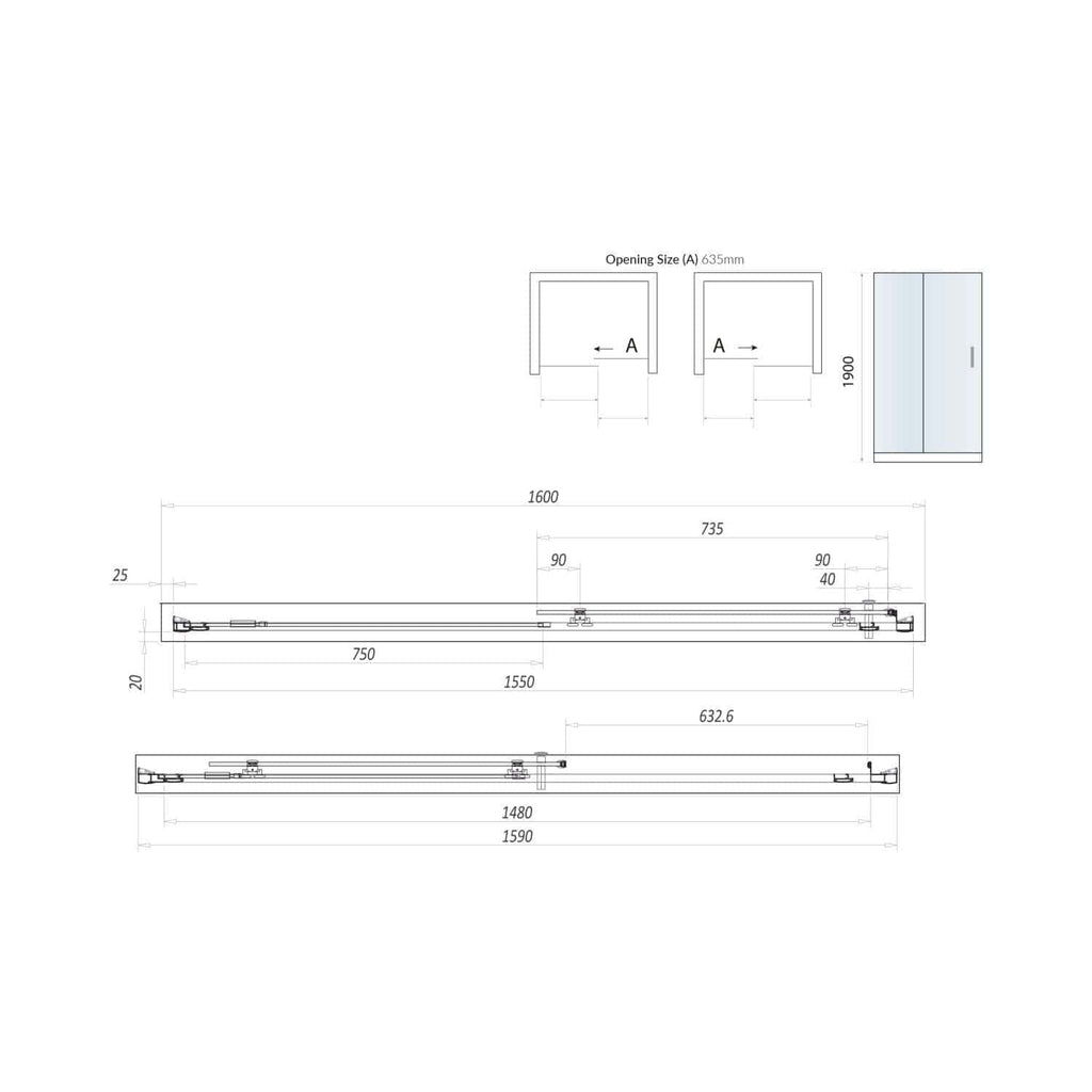 High-quality bathroom shower door installation technical drawing with detailed measurements and specifications for Bubly Bathrooms. Perfect for bathroom renovation projects.