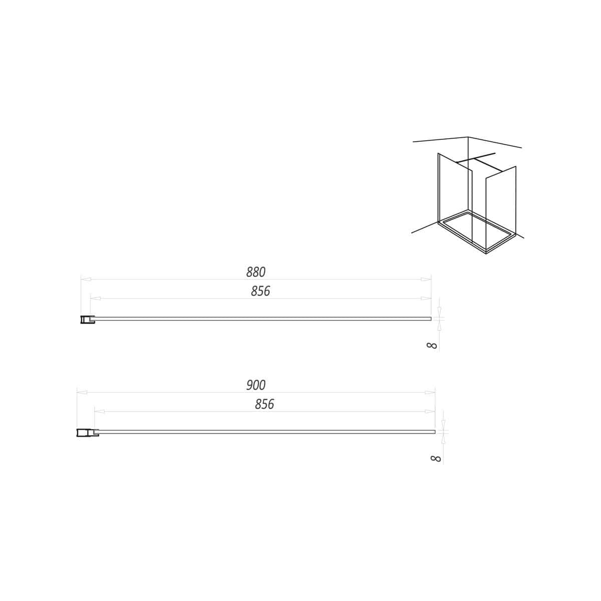 High-quality shower enclosure technical drawing with dimensions, suitable for modern bathroom design and renovation projects. Featuring precise measurements for easy installation and fit.