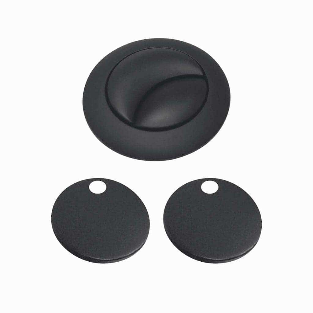 Black bathroom lock with two matching key tags, modern bathroom hardware for secure and stylish deterring.