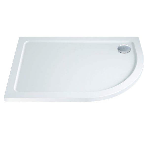 Smooth white shower tray with a modern, minimalist design, ideal for contemporary bathrooms. Features a sleek drain for efficient water drainage and easy maintenance. Perfect for creating a stylish and functional shower area.
