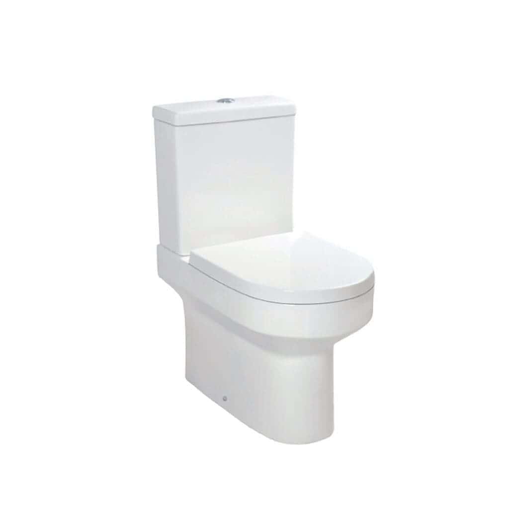 Sleek white modern toilet with dual flush system, perfect for stylish and efficient bathroom renovations. Ideal for contemporary Bubly Bathrooms installations.