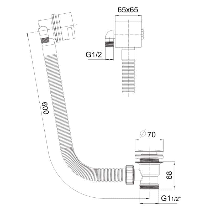Flexible bathroom sink waste pipe with adjustable length and G1/2 connections for seamless plumbing installation. Ideal for modern bathroom setups, ensuring reliable drainage.