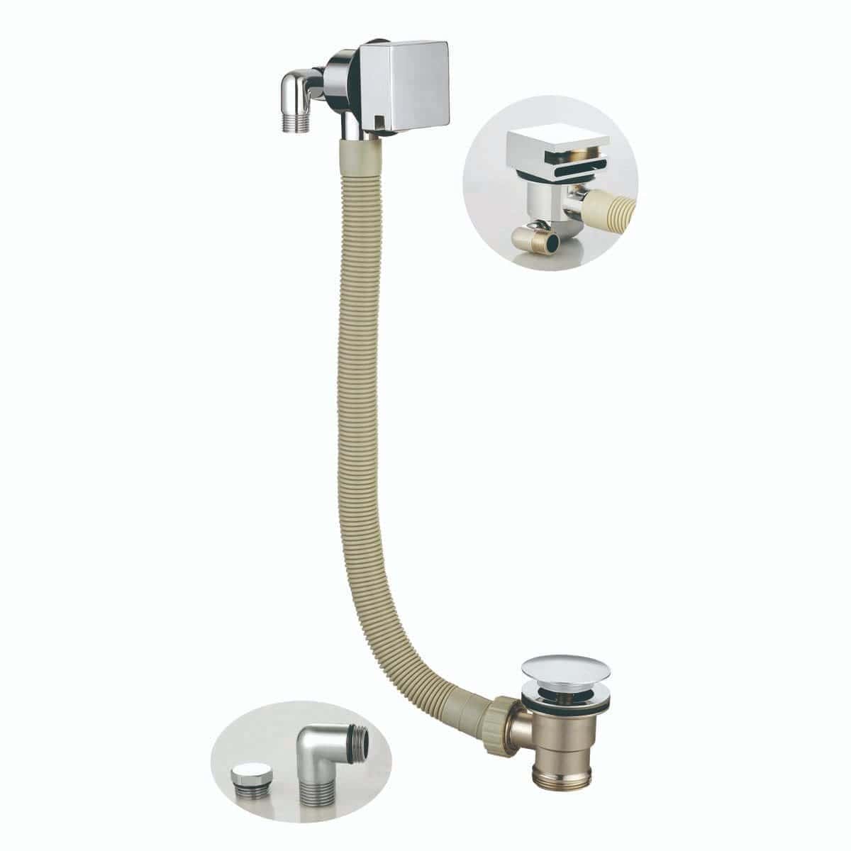 Flexible bathroom sink drain pipe with chrome finish and matching fittings for easy installation and reliable plumbing solution.