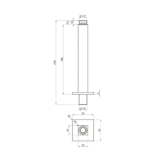 G22/3" shower riser pipe with detailed technical drawing, height 218mm, suitable for modern bathroom installations.